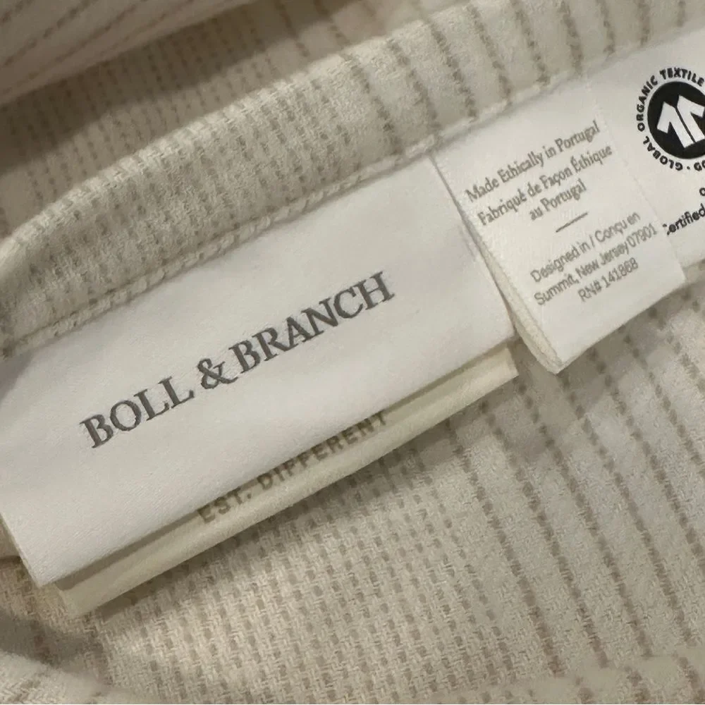 BOLL & BRANCH | cream / oak fine line striped FLANNEL standard pillow covers - Picture 7 of 14